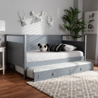 Baxton Studio Cintia-Grey-Daybed-T Cintia Cottage Farmhouse Grey Finished Wood Twin Size Daybed with Trundle